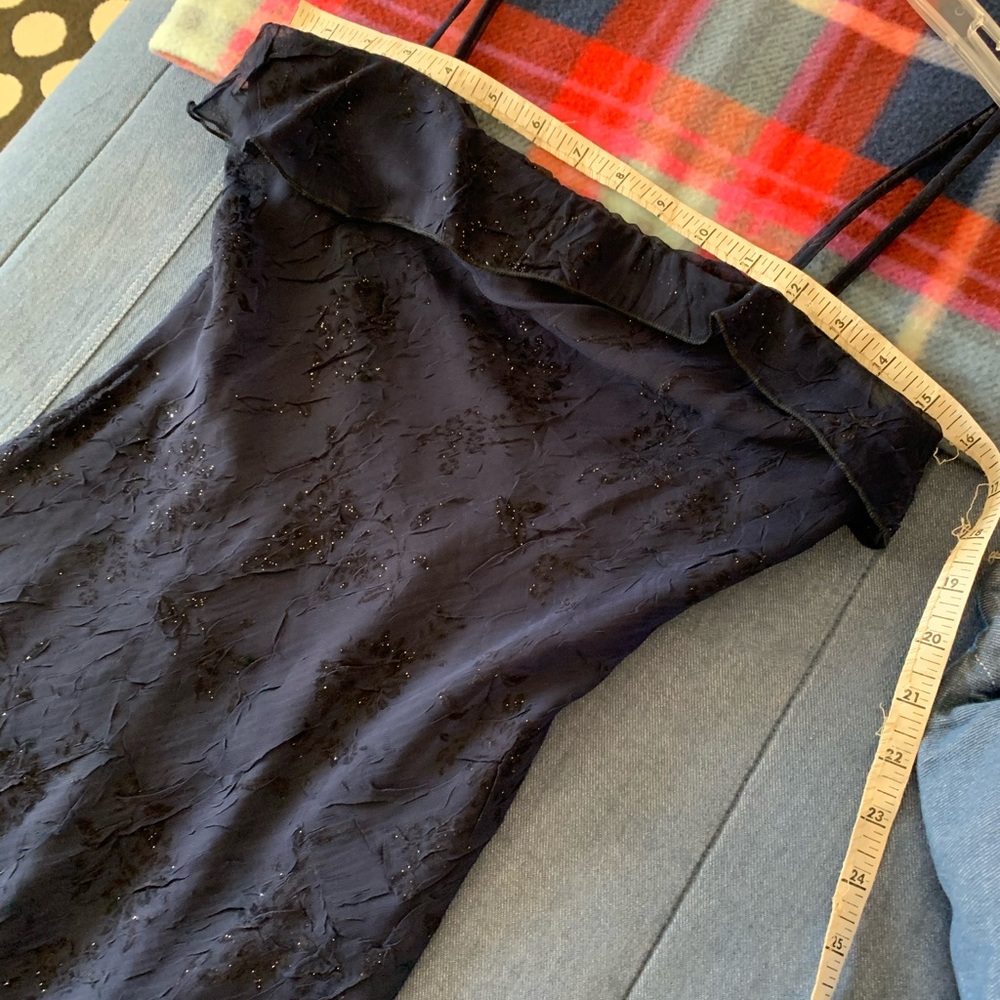 High/lo Hemline Glittery Navy Blue Dress. - Picture 3 of 8